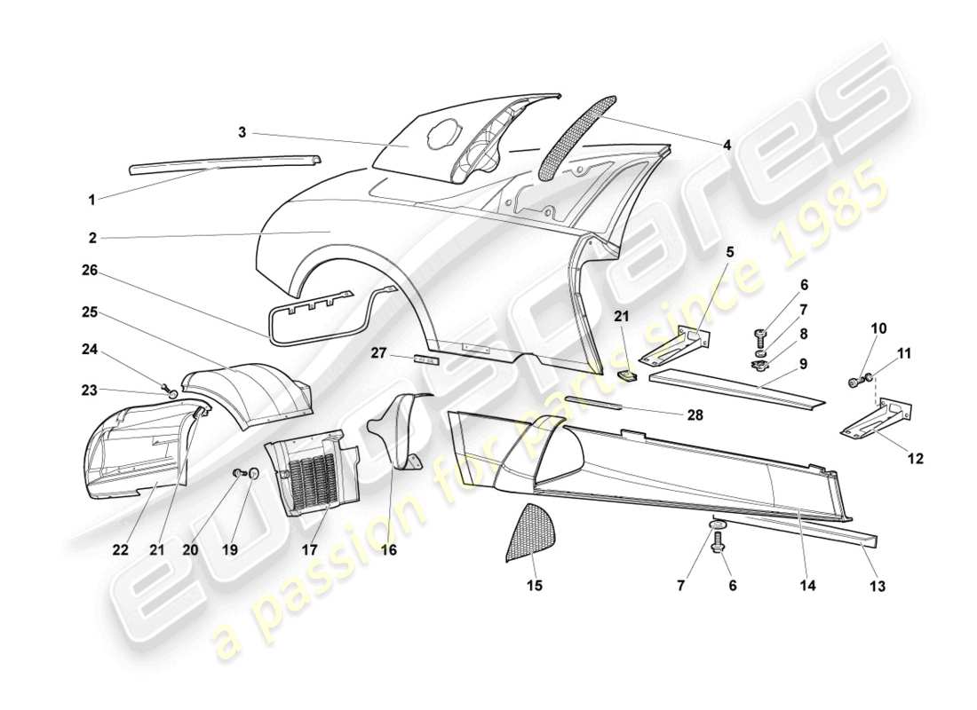 lamborghini murcielago coupe (2003) diagrama de pieza del miembro lateral derecho