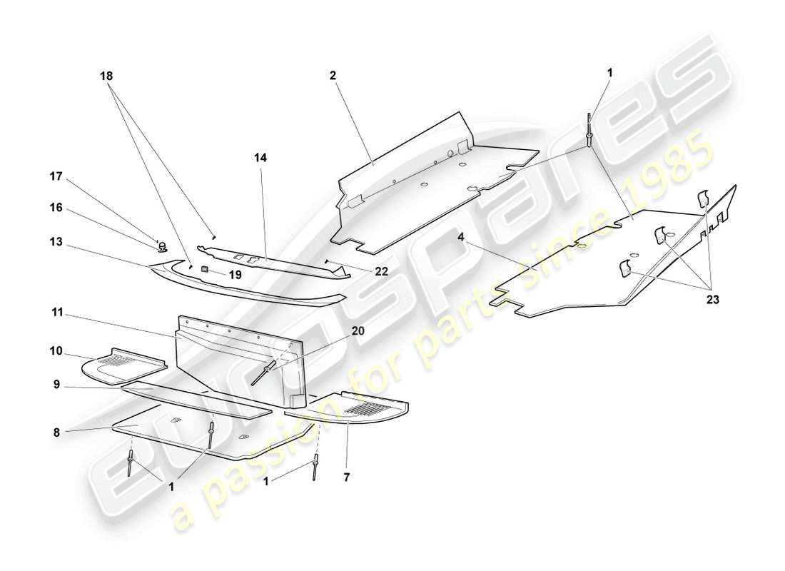 lamborghini murcielago roadster (2006) protección térmica para panel de piso diagrama de piezas