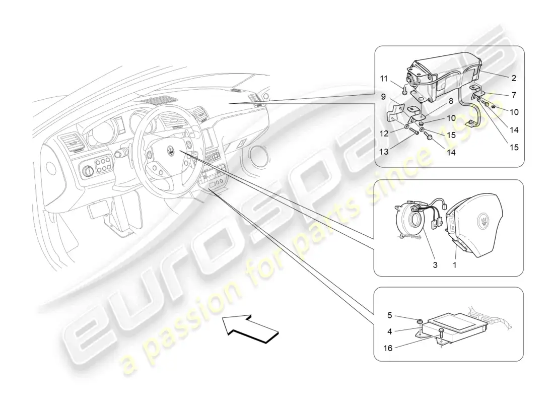 maserati grancabrio mc (2013) sistema de airbag delantero diagrama de piezas