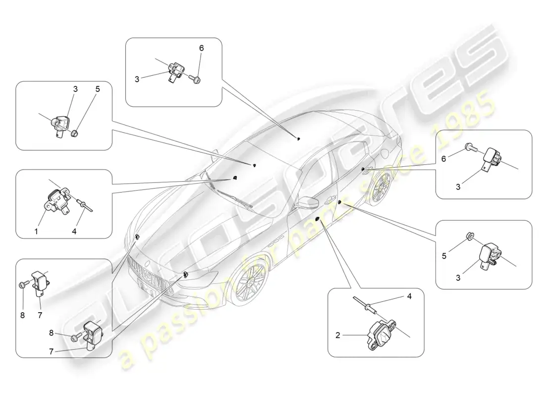 maserati ghibli (2014) sensores de accidente diagrama de piezas