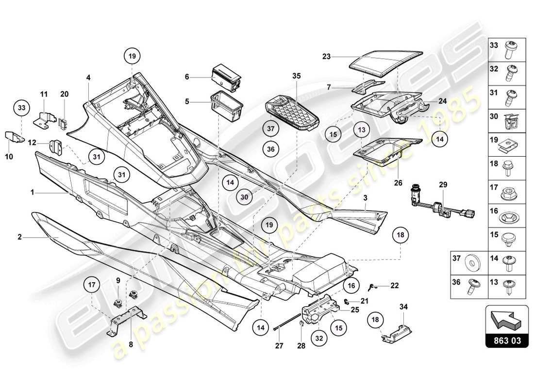 lamborghini lp720-4 coupe 50 (2014) túnel diagrama de piezas
