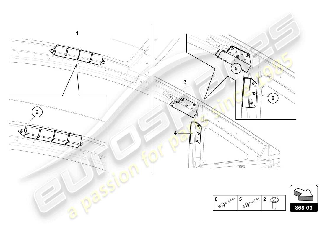 lamborghini 2014 (lp720-4 coupe 50) diagrama de piezas del guarnecido del marco del techo