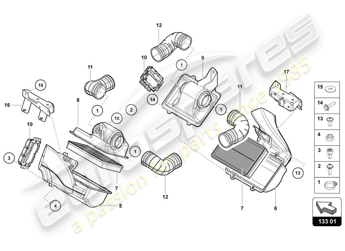 lamborghini 2014 (lp720-4 coupe 50) diagrama de piezas del filtro de aire