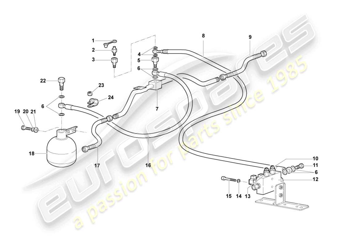 lamborghini murcielago coupe (2002) diagrama de piezas de hidráulica central