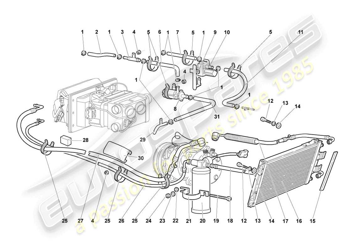 lamborghini murcielago coupe (2003) diagrama de piezas del condensador de a/c