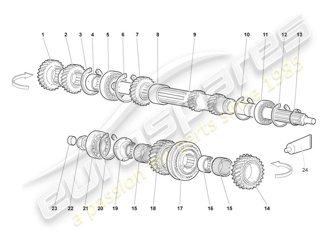 lamborghini murcielago coupe (2003) diagrama de piezas del eje de entrada