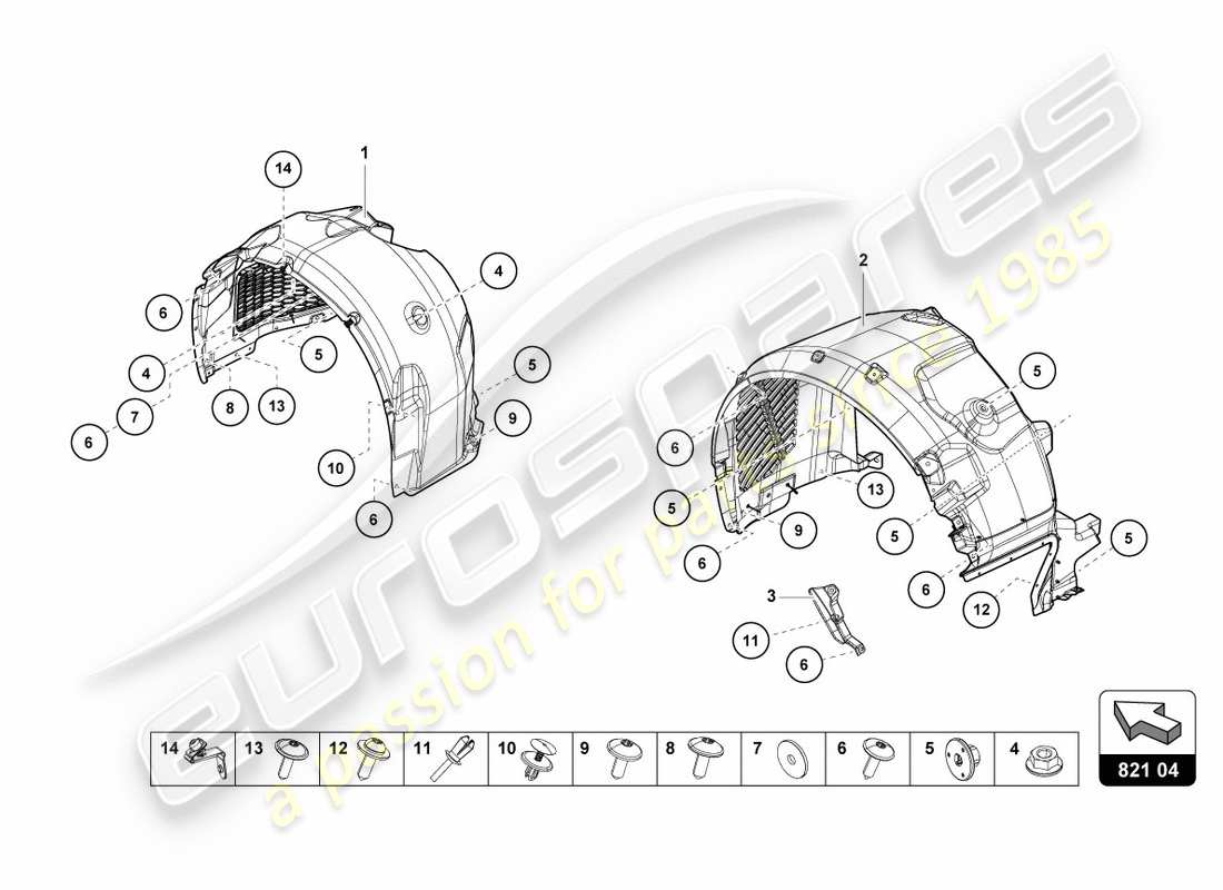 lamborghini performante coupe (2020) guarnecido de la carcasa de la rueda diagrama de piezas
