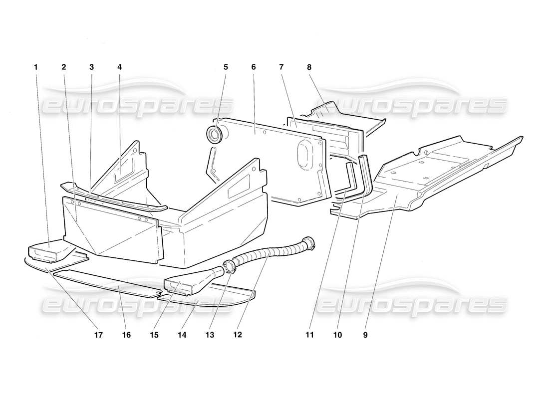 lamborghini diablo sv (1997) diagrama de piezas de los paneles de piso del marco