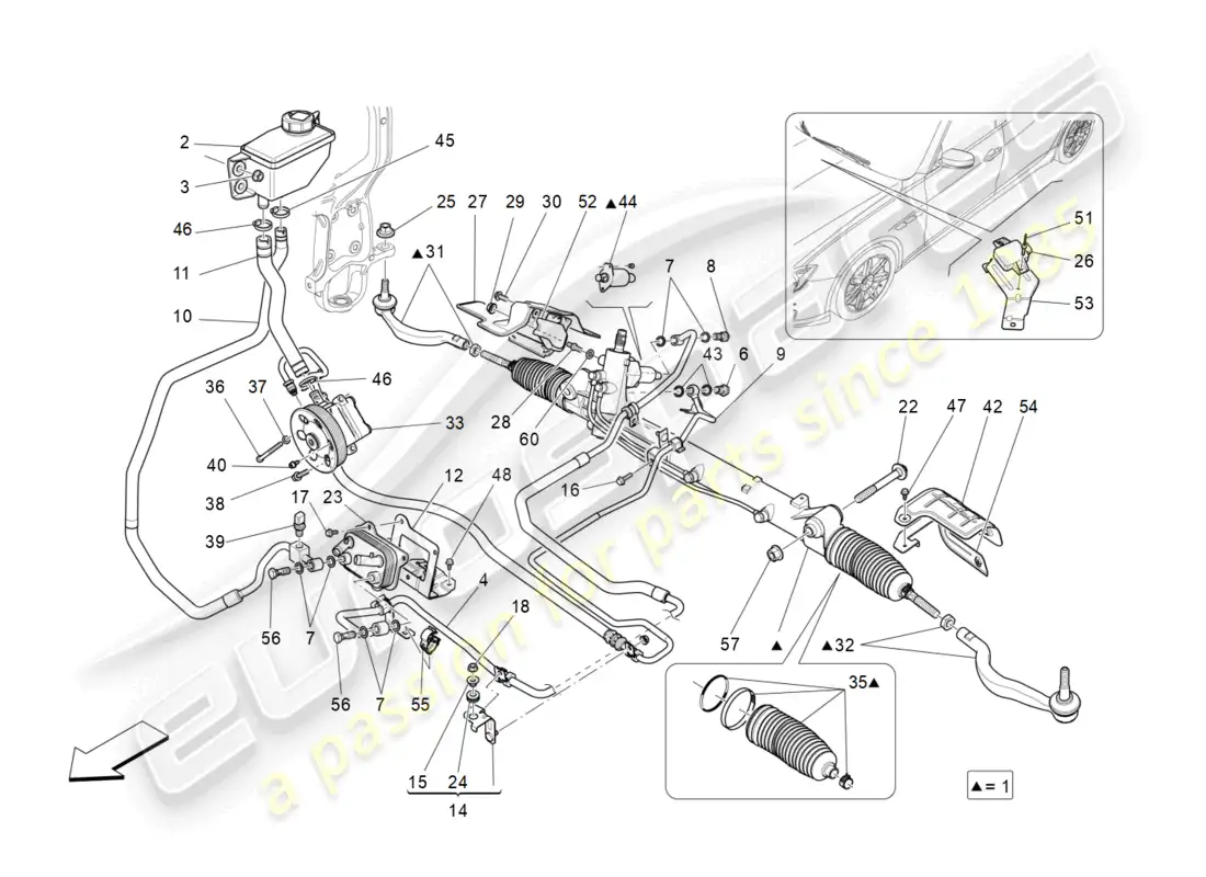 maserati ghibli (2015) unidad completa de cremallera de dirección diagrama de piezas