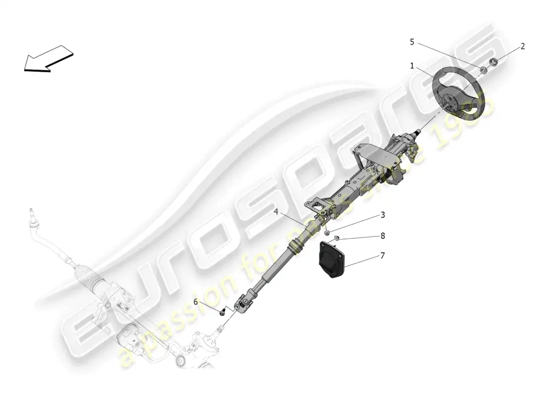 maserati mc20 (2023) columna de dirección y unidad de volante diagrama de piezas