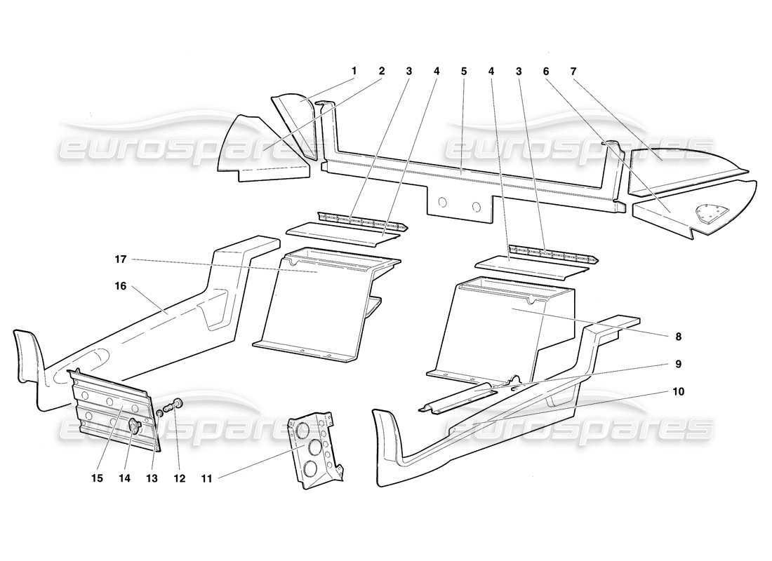 lamborghini diablo se30 (1995) diagrama de piezas de moldura del compartimiento de pasajeros