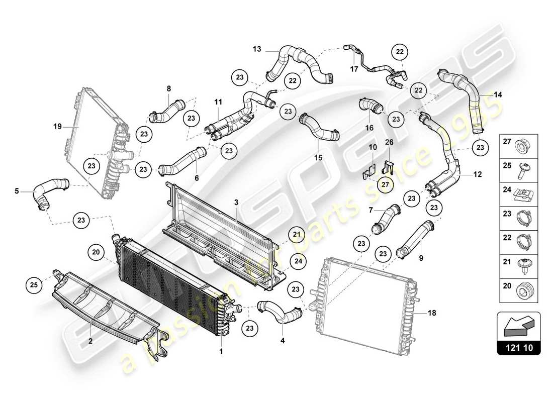 lamborghini evo coupe (2020) enfriador para refrigerante diagrama de piezas