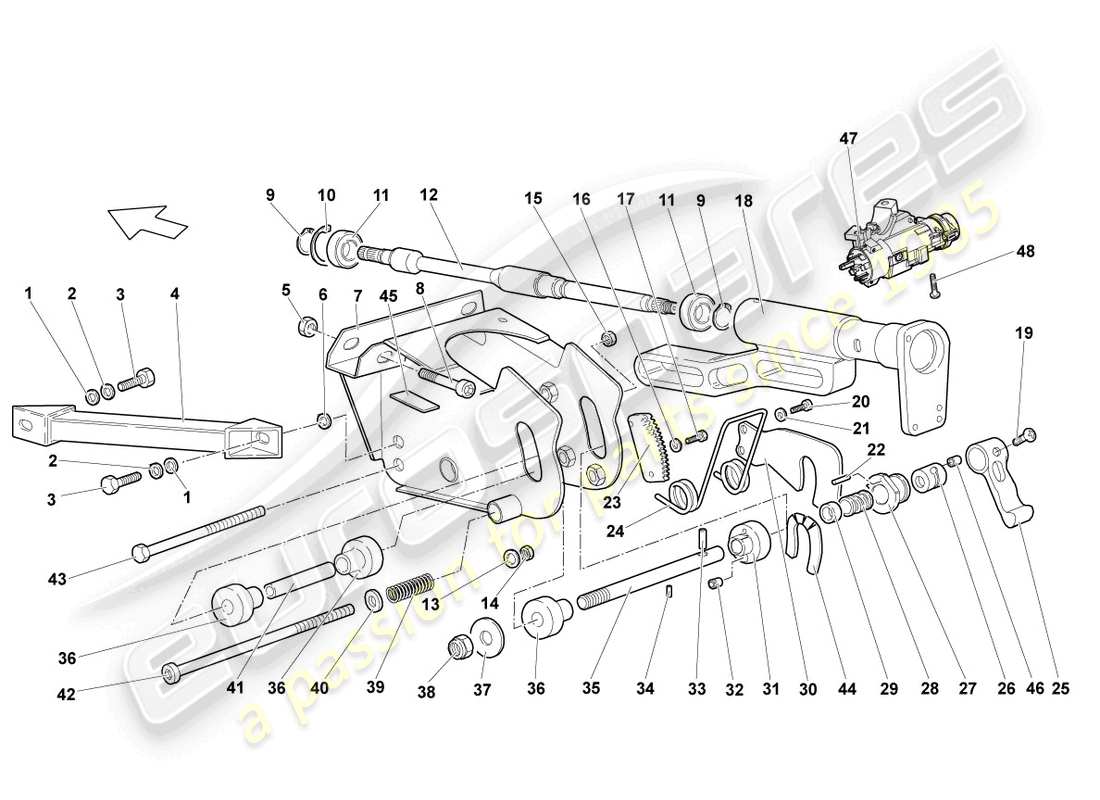 lamborghini murcielago coupe (2003) diagrama de piezas de la columna de dirección