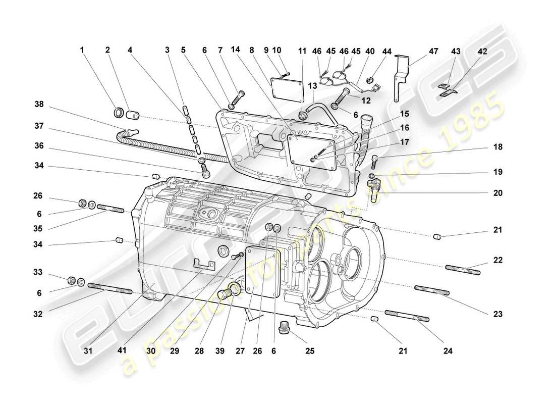 lamborghini murcielago coupe (2003) carcasa de caja de cambios y accesorios diagrama de piezas