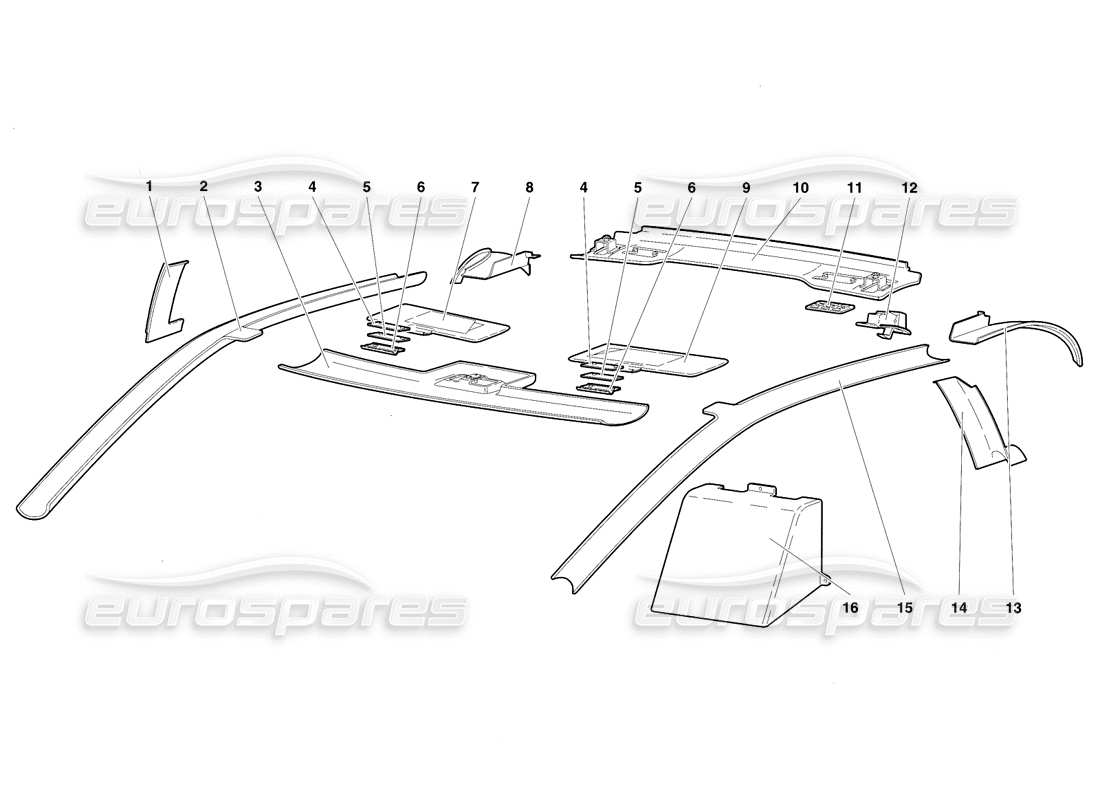 lamborghini diablo se30 (1995) revestimiento del compartimiento de pasajeros diagrama de piezas