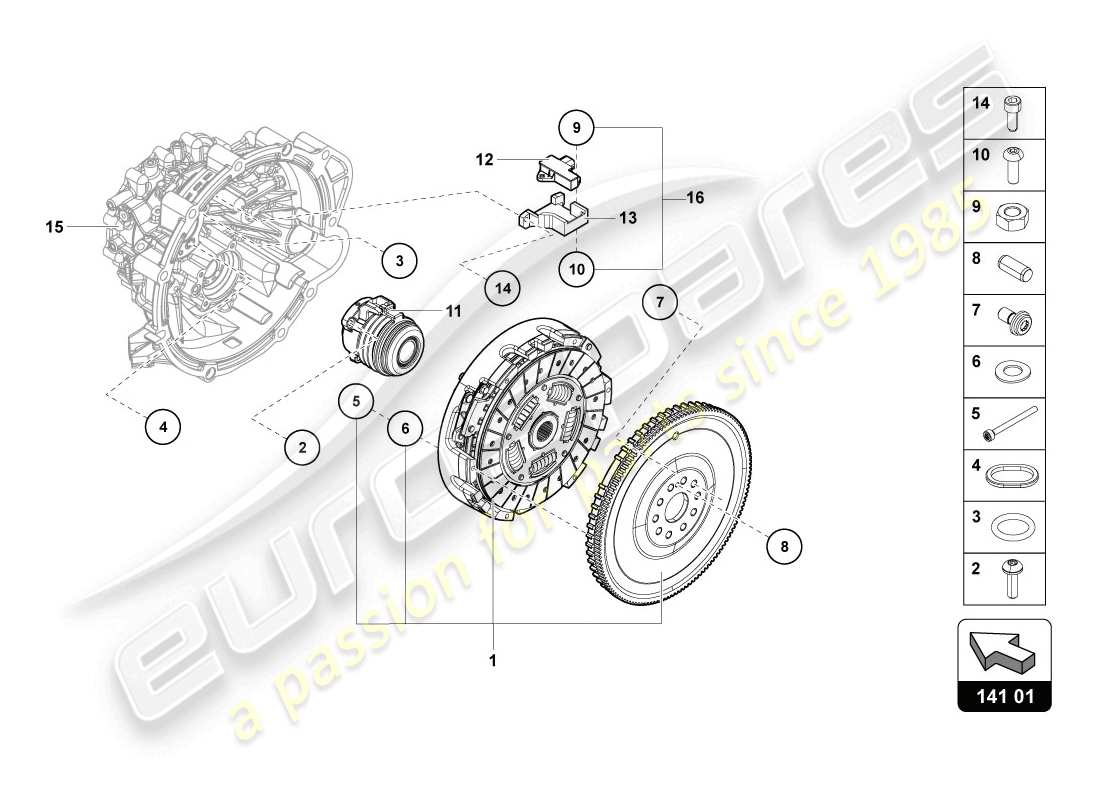 lamborghini 2014 (lp720-4 coupe 50) diagrama de piezas del embrague