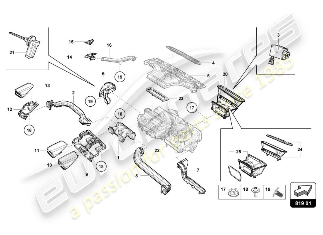 lamborghini lp610-4 spyder (2017) salida de aire diagrama de piezas