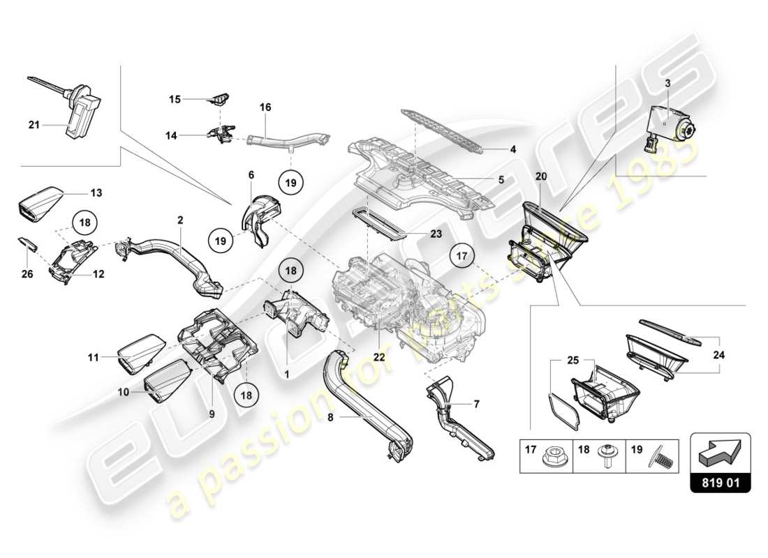 lamborghini lp600-4 zhong coupe (2016) diagrama de piezas de ventilación de aire