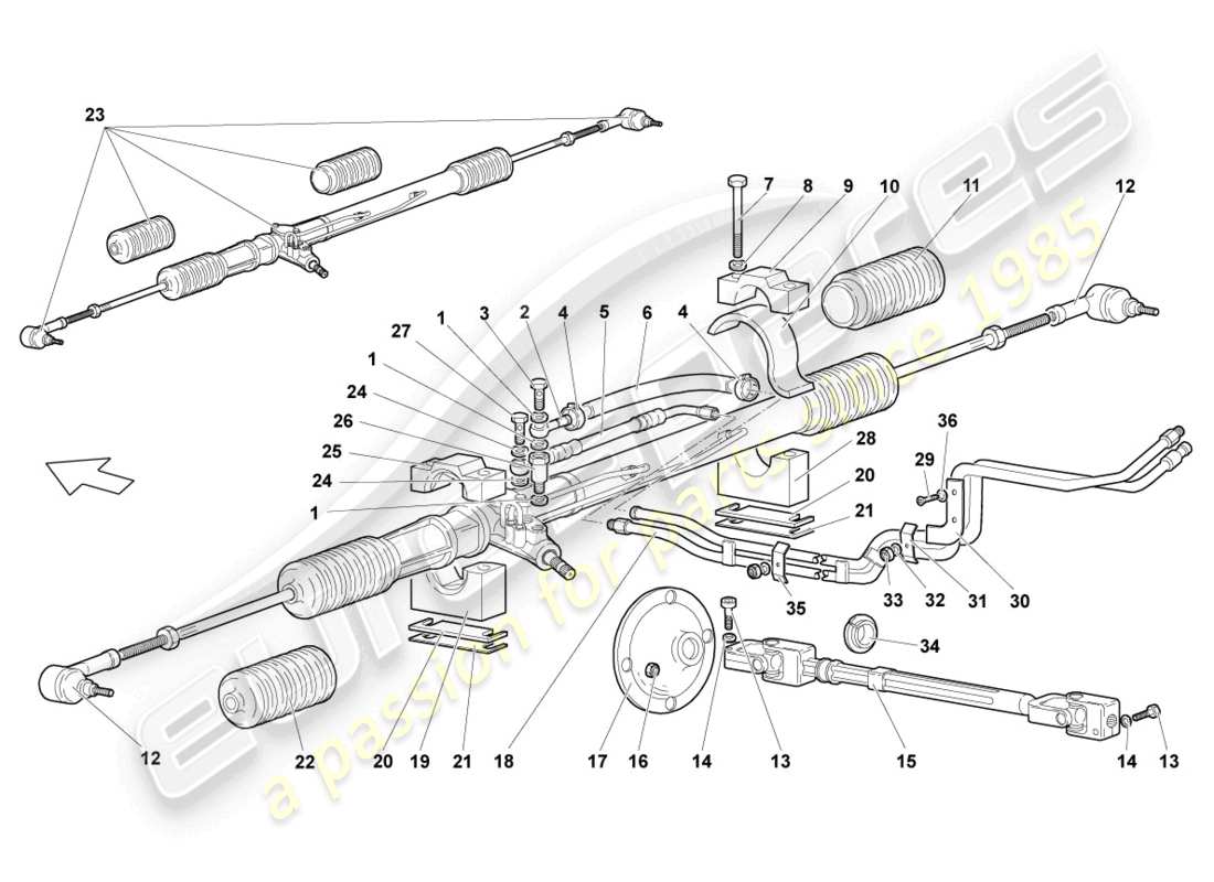 lamborghini murcielago coupe (2003) aparato de gobierno diagrama de piezas