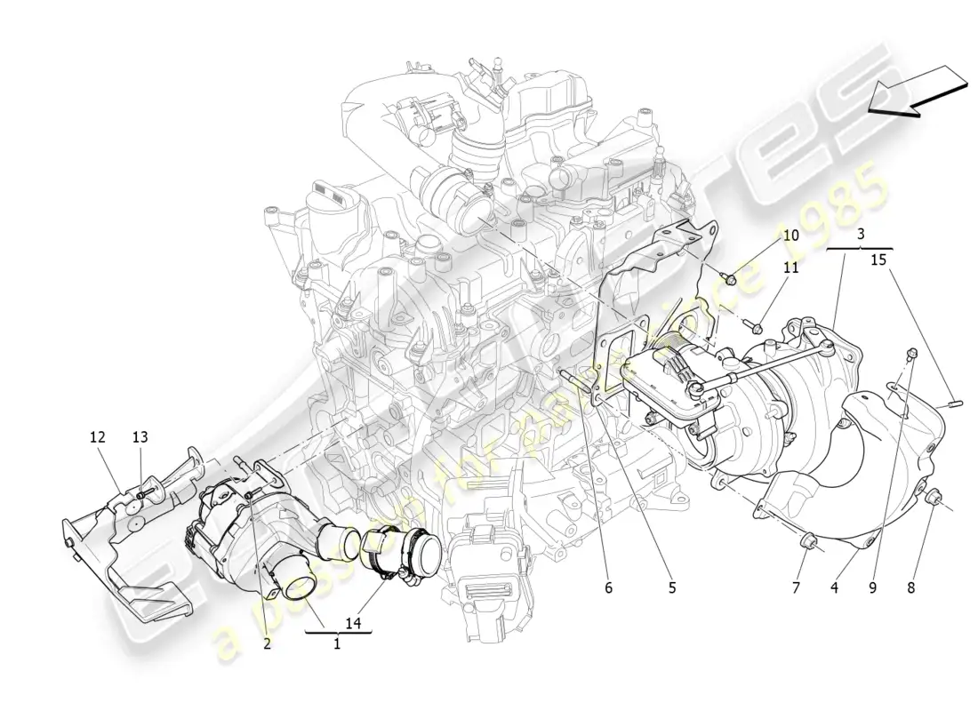maserati levante gt (2022) sistema de turboalimentación: equipos diagrama de piezas