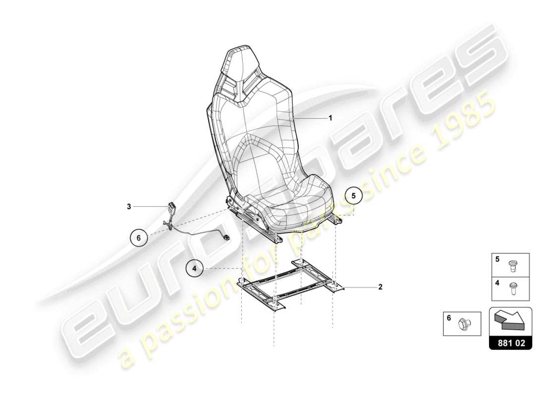 lamborghini lp740-4 s roadster (2019) diagrama de piezas del asiento deportivo