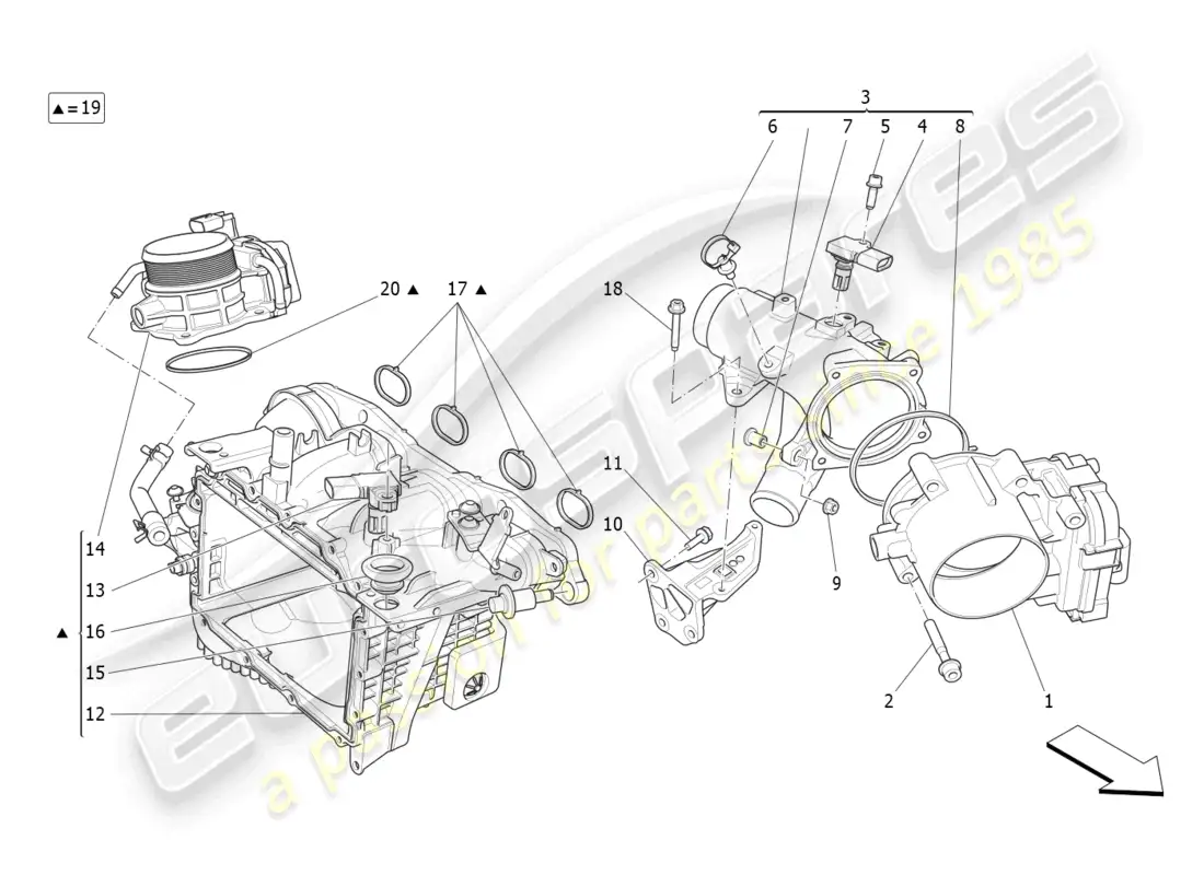 maserati levante gt (2022) intake manifold and throttle body diagrama de piezas