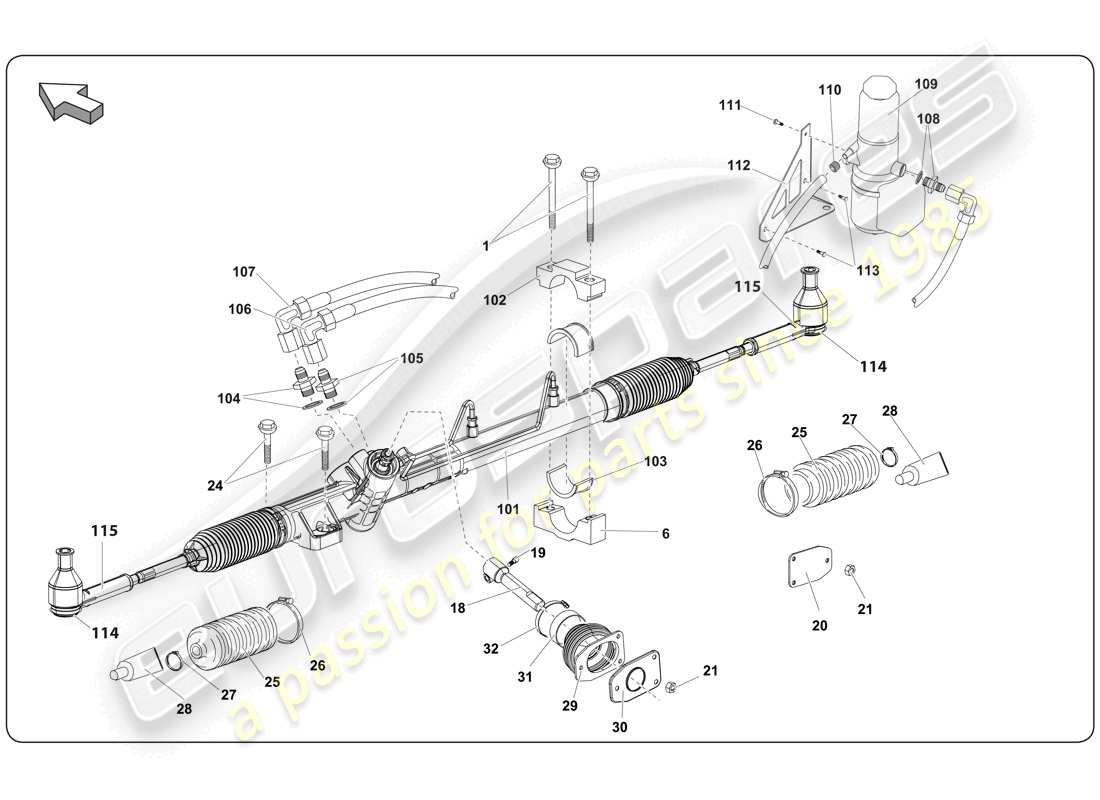 lamborghini super trofeo (2009-2014) paquete de dirección asistida diagrama de piezas