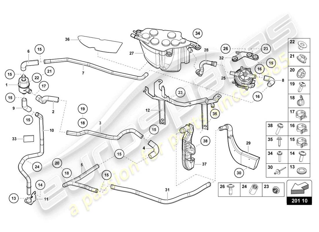 un diagrama de piezas del catálogo de piezas de Lamborghini LP740-4 S ROADSTER (2020)