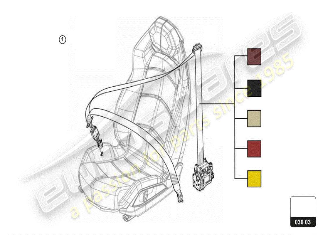 lamborghini huracan lp610-4 coupe (accessories) 1 set: cinturón de seguridad con carrete de inercia de tres puntos y hebilla de botón de presión diagrama de piezas