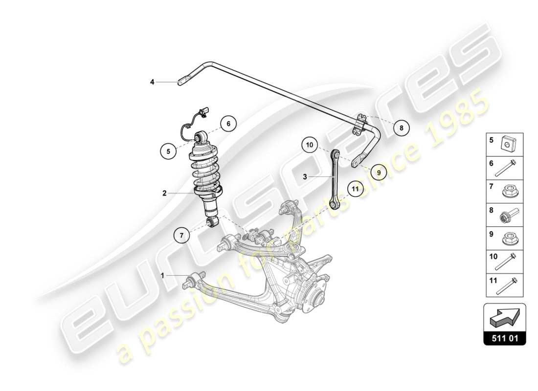 un diagrama de piezas del catálogo de piezas Lamborghini LP580-2 Coupe (2018)