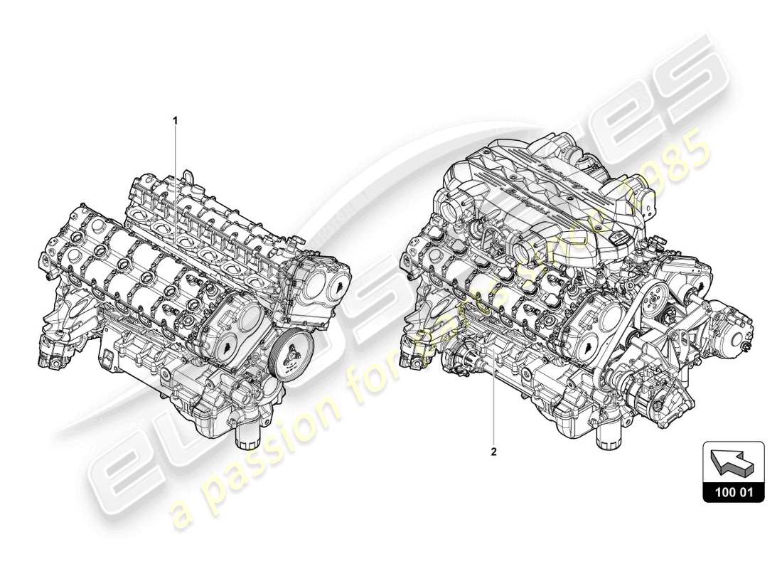 lamborghini lp740-4 s roadster (2020) diagrama de piezas del motor