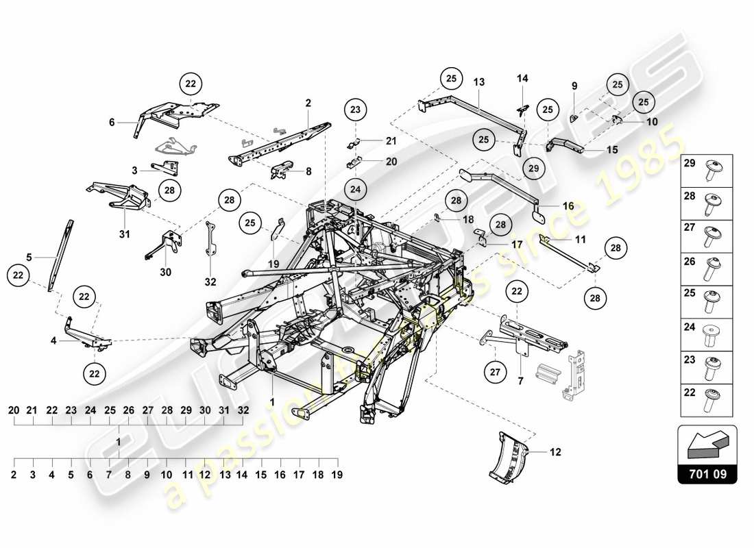 lamborghini centenario roadster (2017) parte trasera del marco de acabado diagrama de piezas