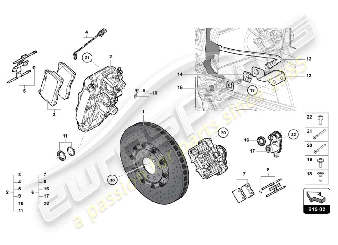 lamborghini 2013 (lp700-4 roadster) diagrama de piezas del disco de freno trasero