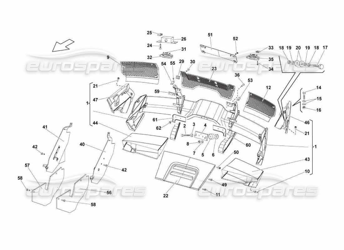lamborghini murcielago lp670 diagrama de piezas de parachoques traseros