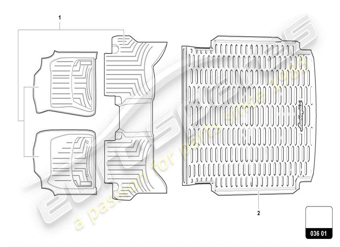 lamborghini urus (accessories) 1 diagrama de piezas del juego de revestimiento de piso (alfombra)