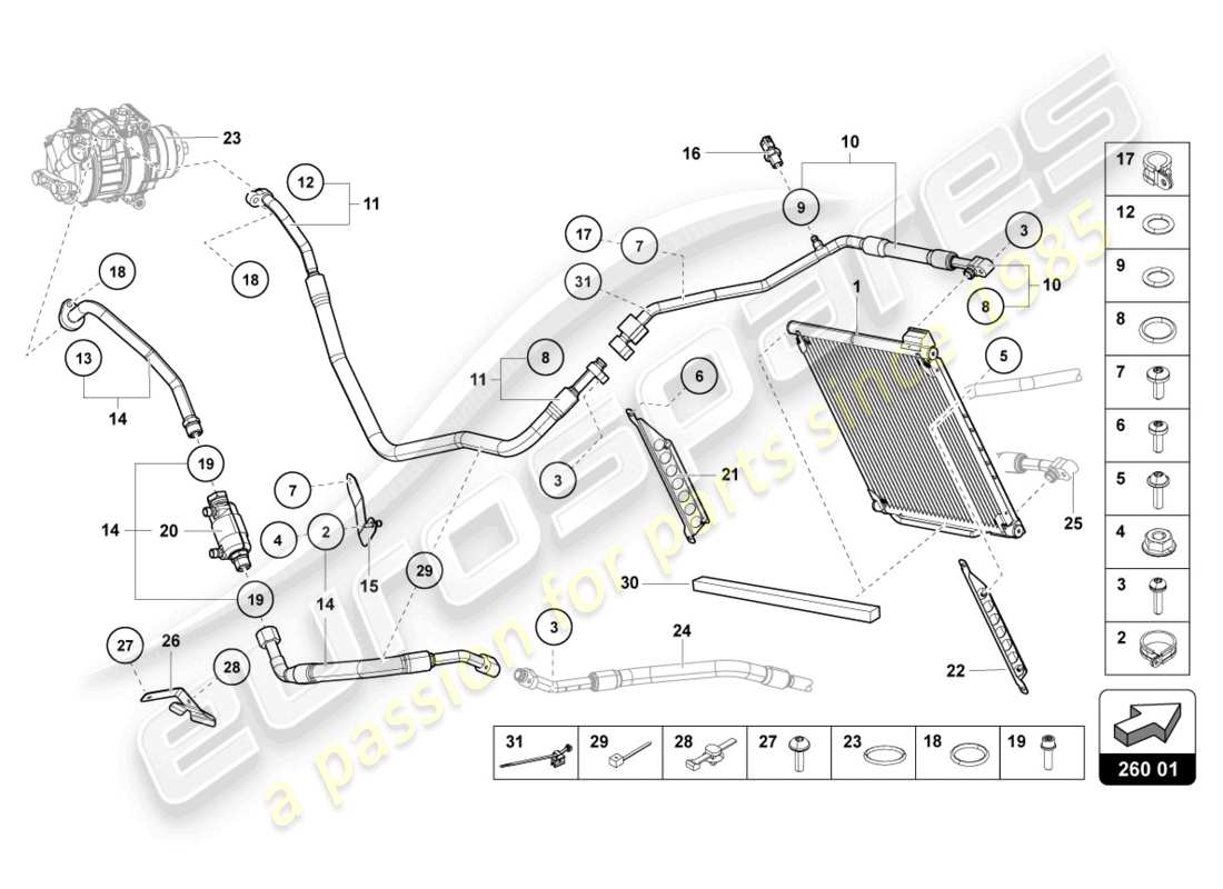 lamborghini lp770-4 svj roadster (2020) diagrama de piezas del condensador de a/c