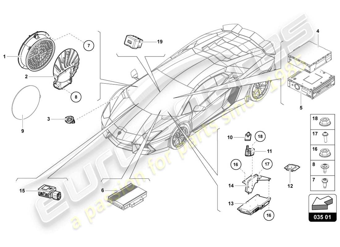 lamborghini 2014 (lp720-4 coupe 50) diagrama de piezas de la unidad de radio
