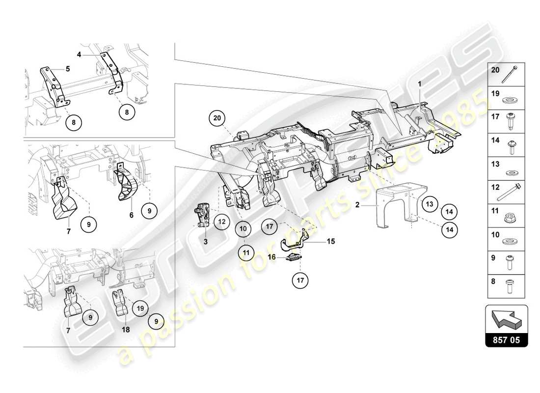 lamborghini lp700-4 coupe (2017) travesaño diagrama de piezas