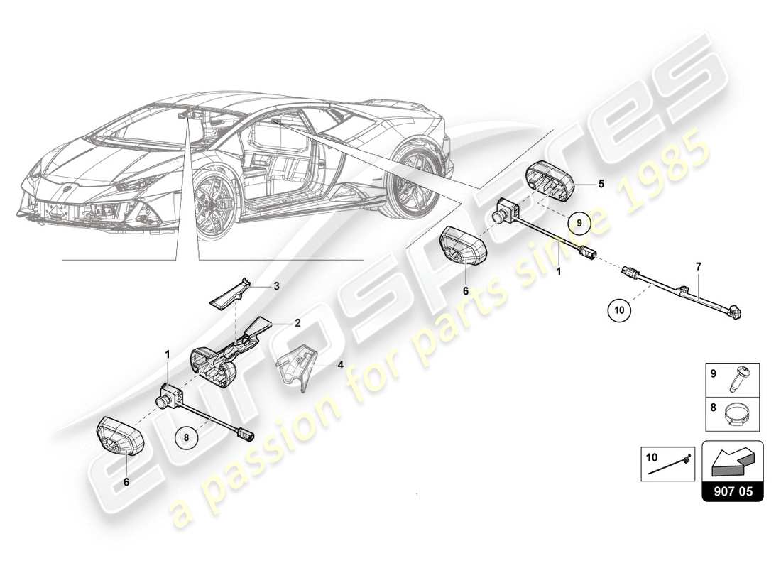 lamborghini evo spyder (2020) piezas eléctricas para sistema de grabación de video y telemetría diagrama de partes