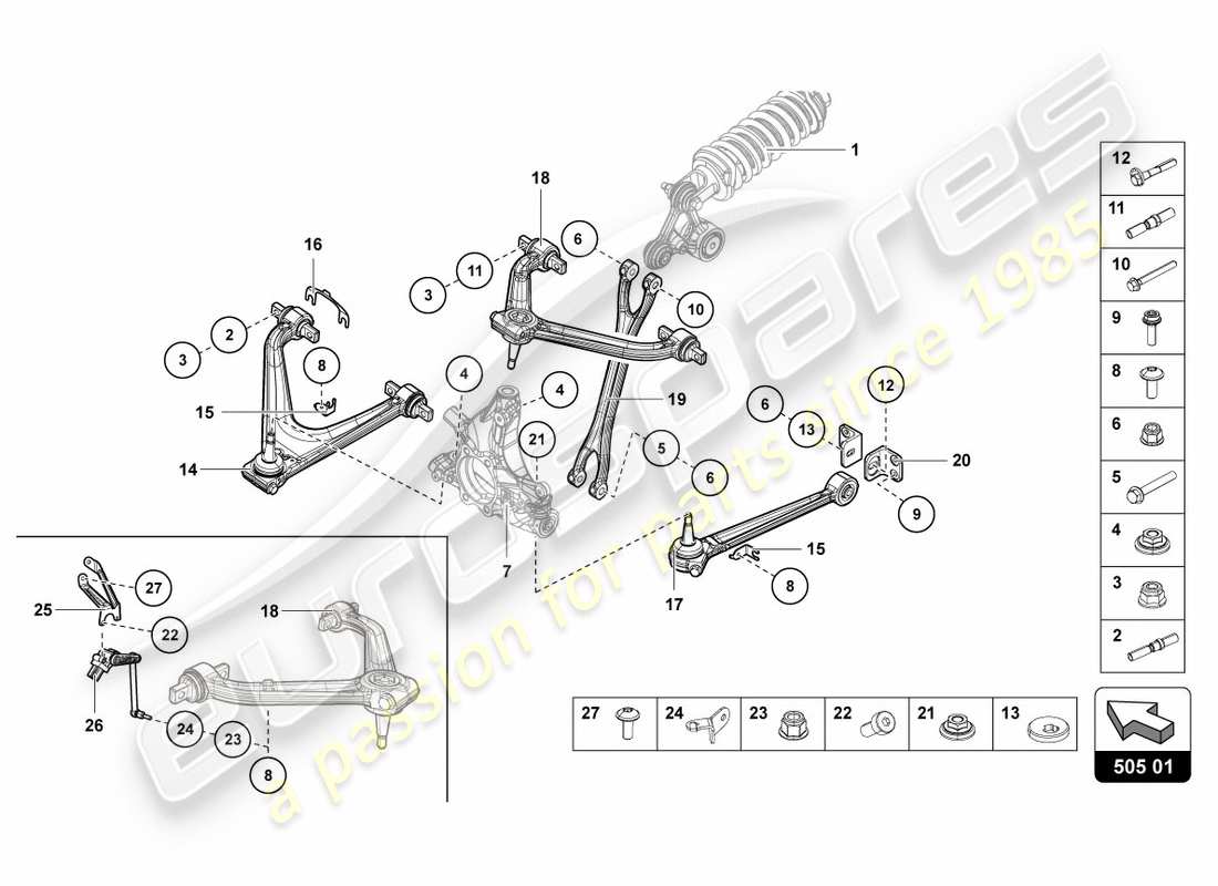lamborghini lp700-4 coupe (2012) suspensión trasera diagrama de piezas