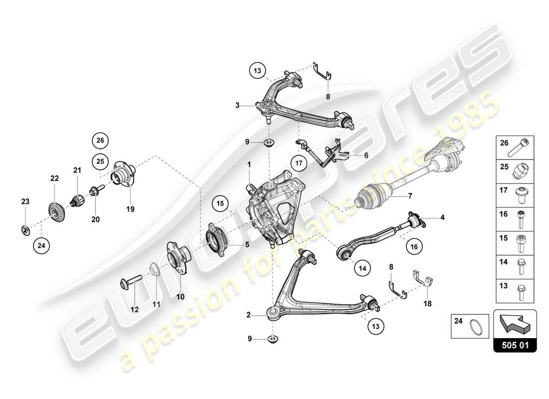lamborghini 2016 (lp610-4 coupe) diagrama de piezas del eje trasero