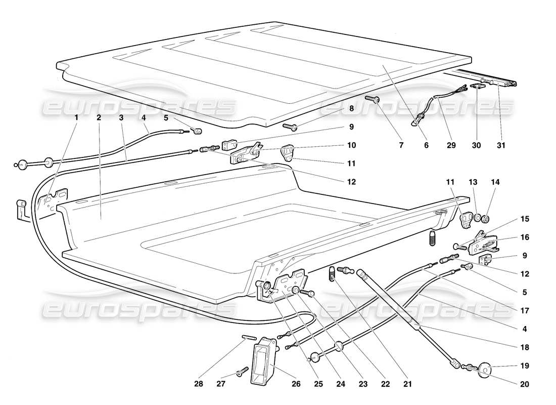 lamborghini diablo se30 (1995) diagrama de piezas del capó del motor