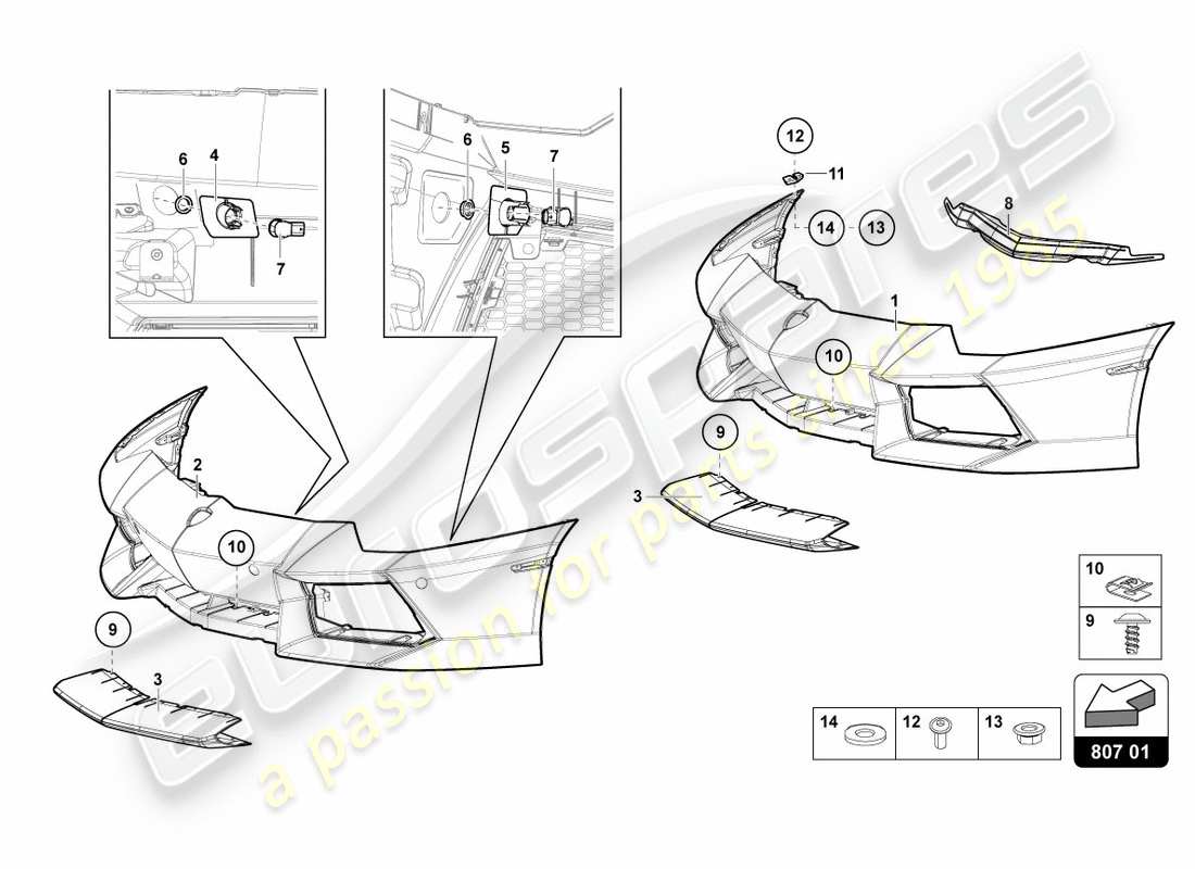 lamborghini 2012 (lp700-4 coupe)) parachoques completo diagrama de pieza