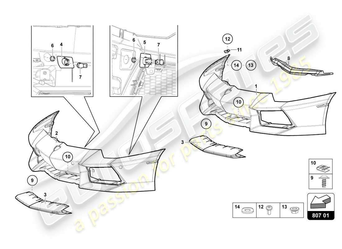 lamborghini lp700-4 coupe (2012) parachoques, completo diagrama de piezas