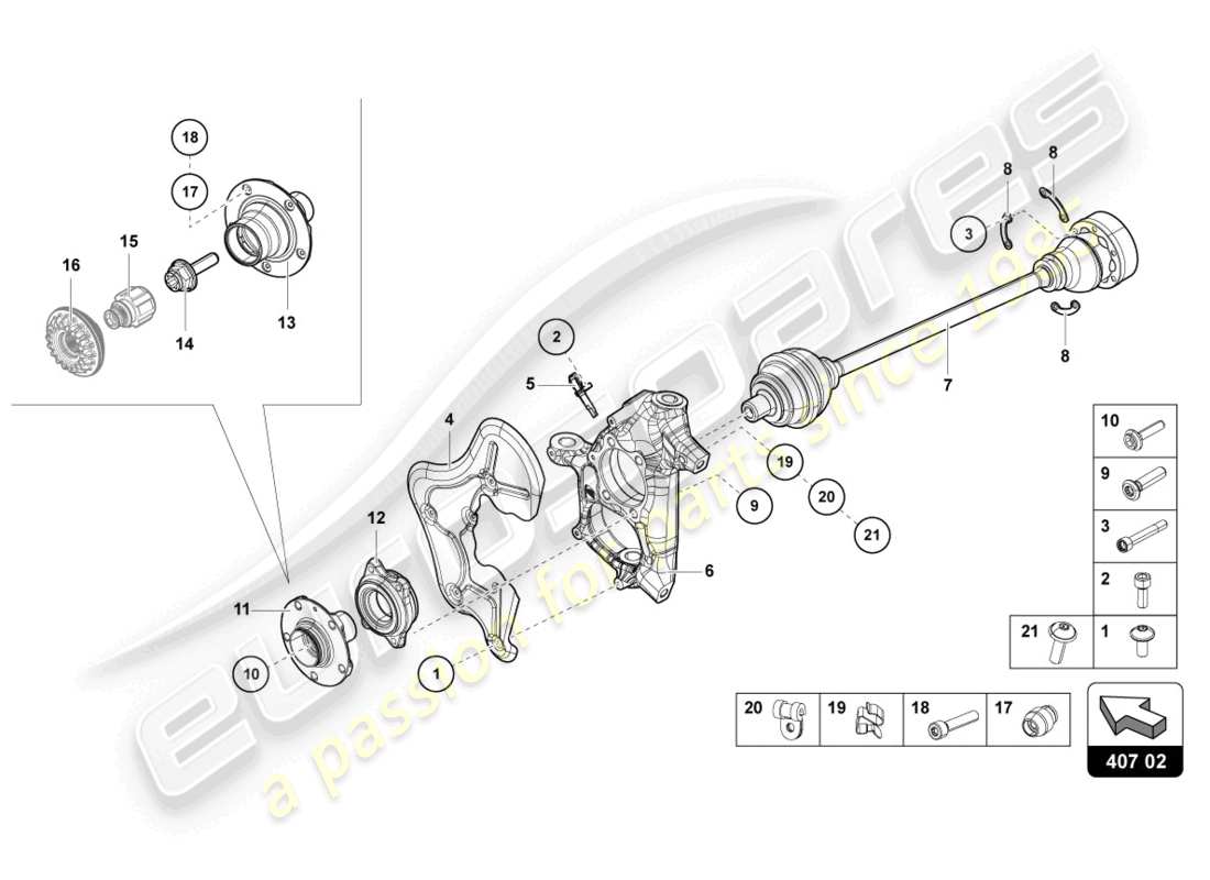 lamborghini 2020 (lp740-4 s roadster) diagrama de pieza delantero del eje de transmisión