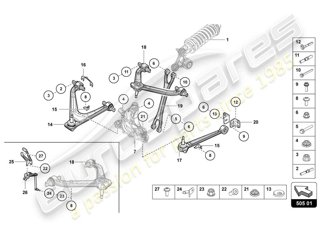 lamborghini lp750-4 sv coupe (2016) diagrama de piezas de suspensión trasera