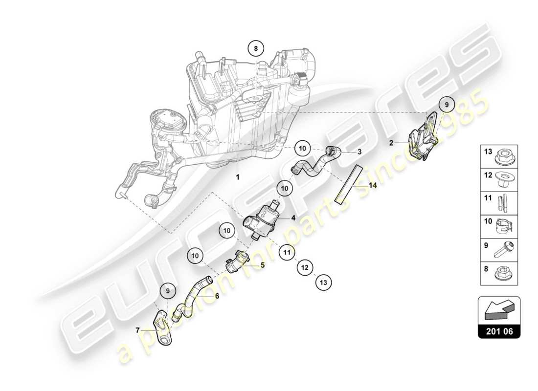 lamborghini evo coupe (2020) diagrama de piezas del recipiente de carbón activado