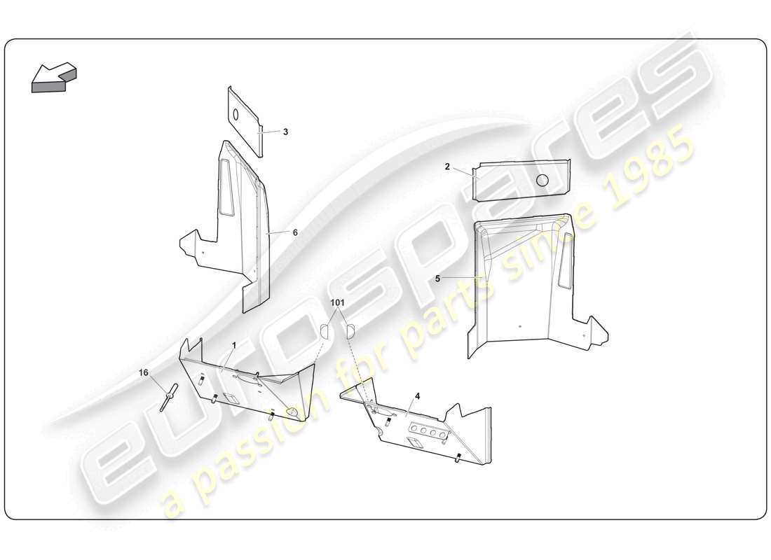 lamborghini super trofeo (2009-2014) elemento del chasis diagrama de piezas
