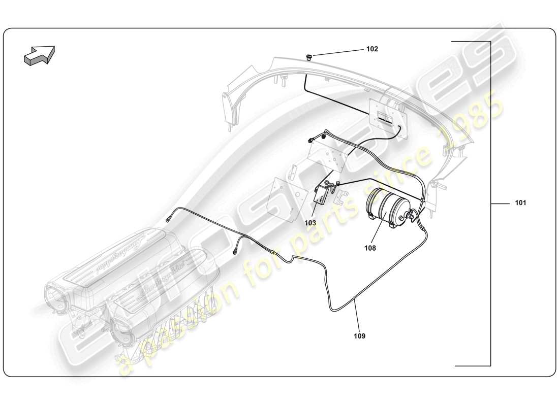 lamborghini super trofeo (2009-2014) diagrama de piezas del extintor de incendios