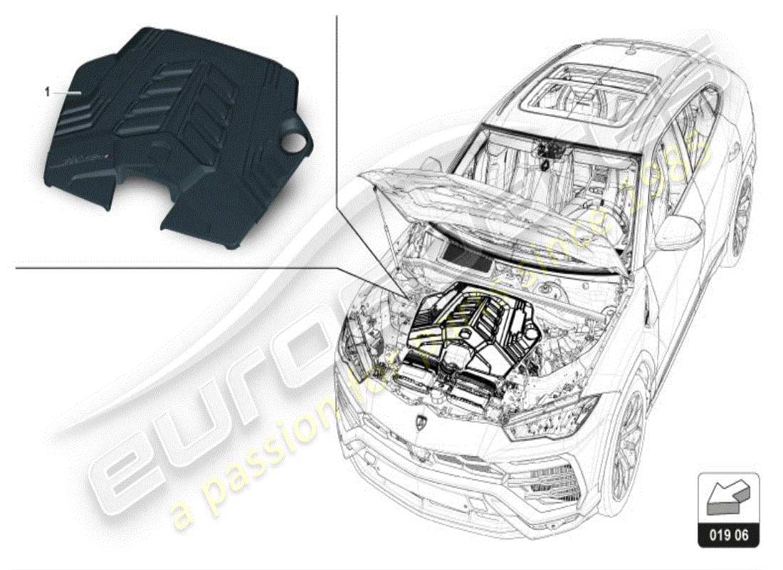 lamborghini urus (accessories) diagrama de piezas de la cubierta del motor